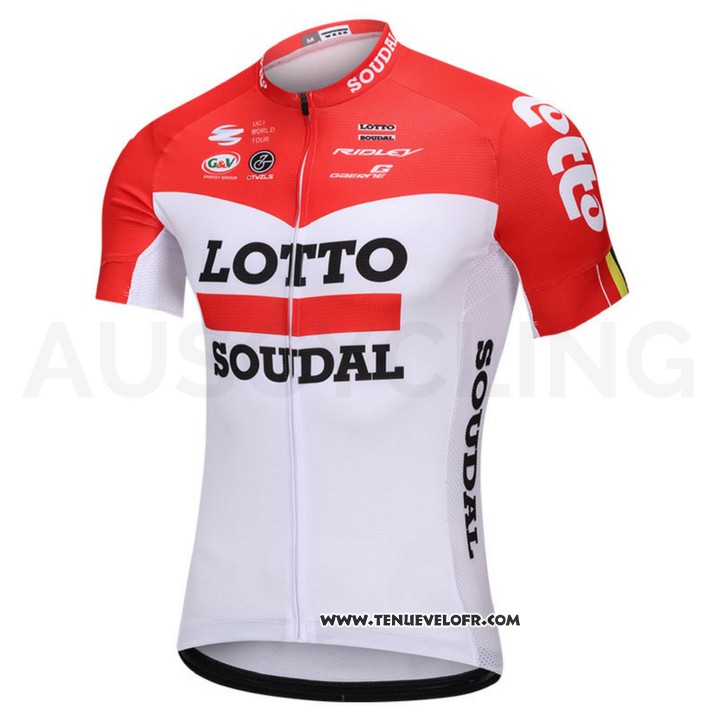 2018 Maillot Ciclismo Lotto Soudal Blanc et Rouge Manches Courtes et Cuissard